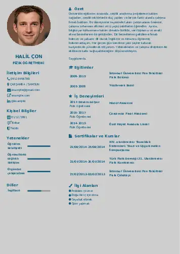 Fizik Öğretmeni CV Örnekleri cv indir